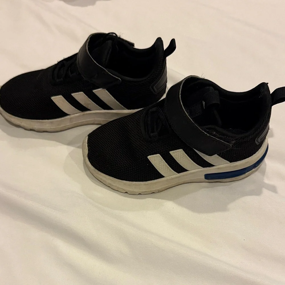 adidas Kids Black and White Hook-and-Loop Athletic Sneakers